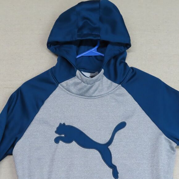 PUMA Pullover Hoodie Blue/Gray Girls Juniors XL Pockets Fleece Lined Hooded Logo - Picture 2 of 8